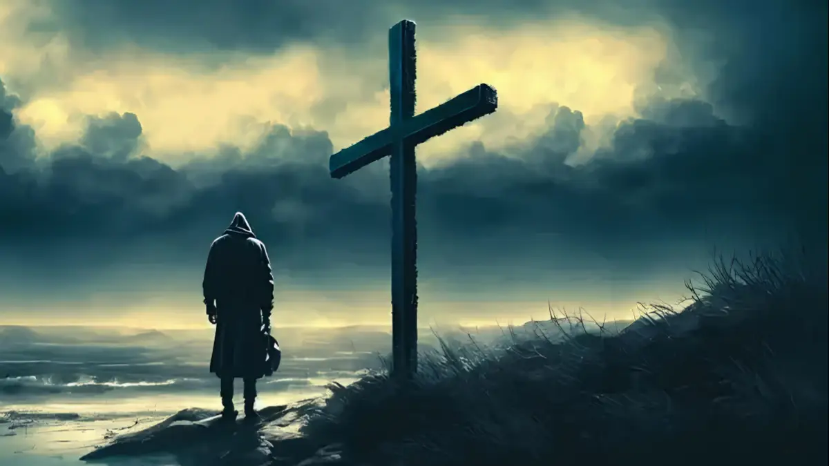 uomo di fronte alla croce