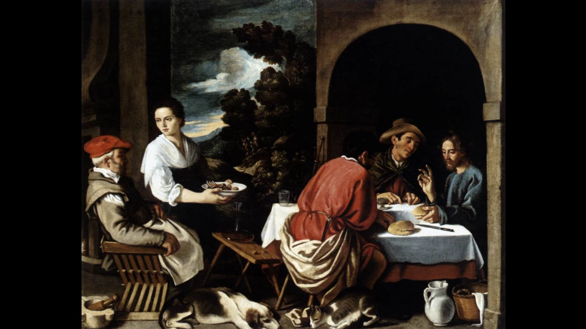 Gesù nella locanda di Emmaus coi due discepoli
