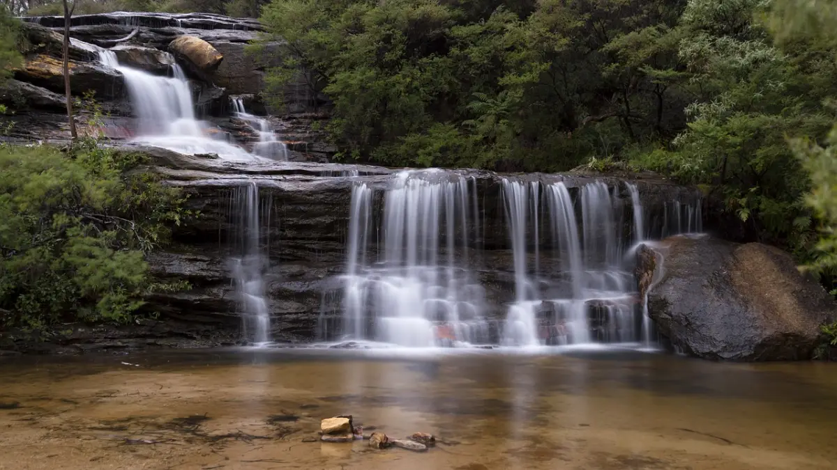 Acque di una piccola cascata nel bosco
