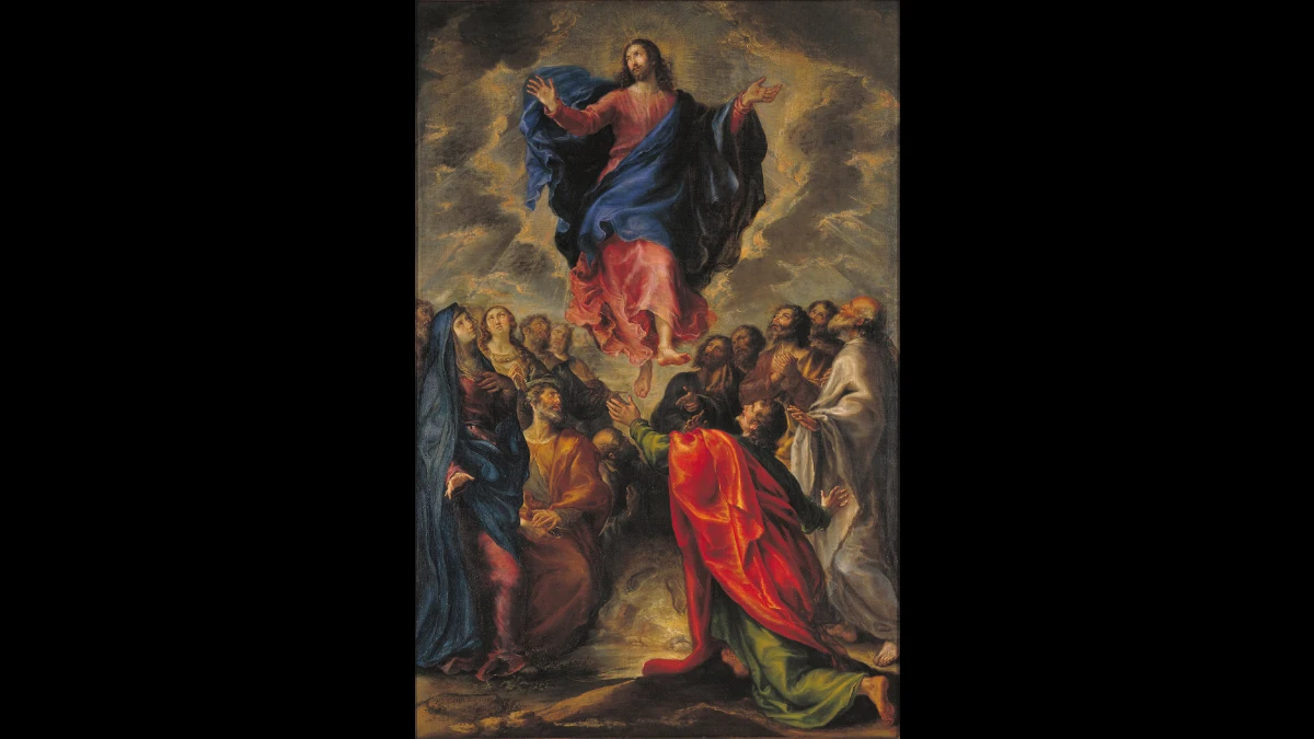Maria e gli apostoli vedono Gesù salire al cielo