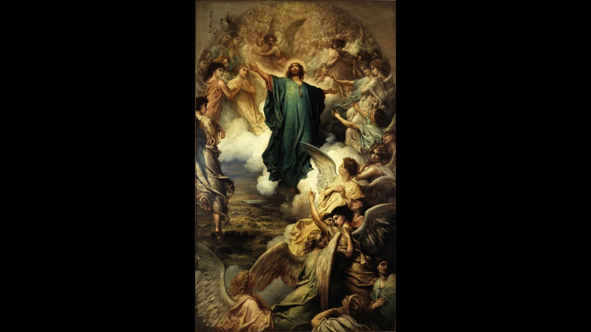 Gesù ascende al cielo tra gli angeli