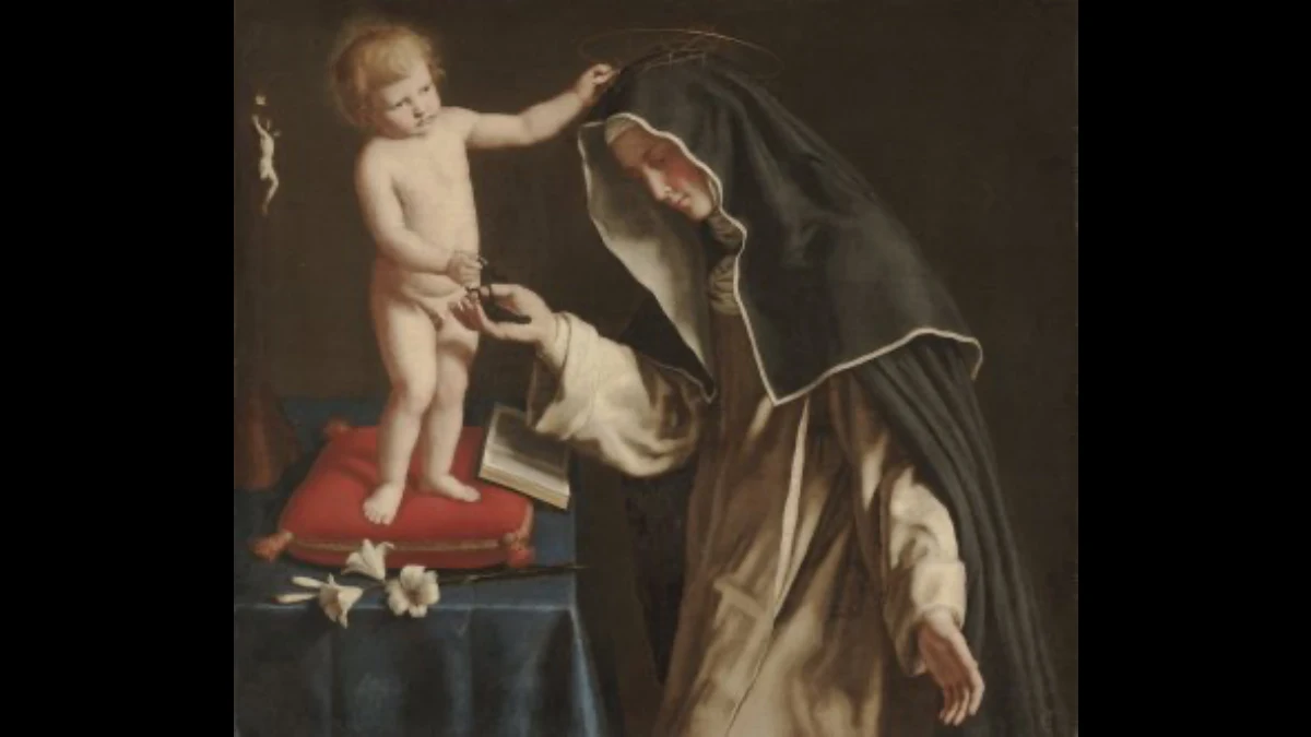 Santa Caterina riceve da Gesù Bambino una corona di spine sulla testa