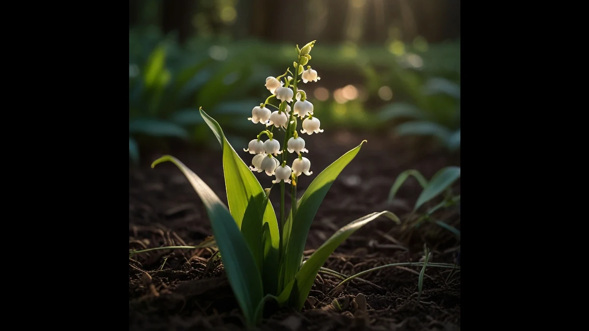 La luce illumina un mughetto in fiore