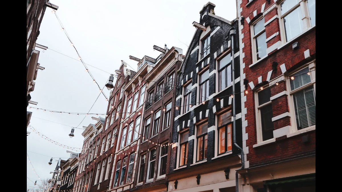 Strada di Amsterdam in una grigia mattinata di inverno
