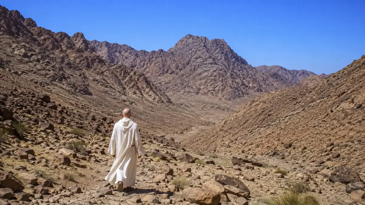 Monaco cammina nel deserto